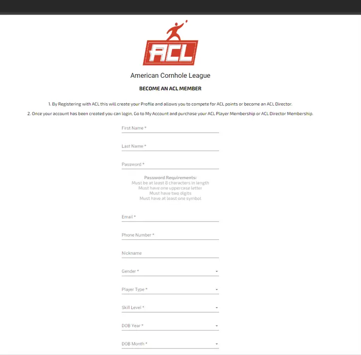 ACL APP Registračný formulár